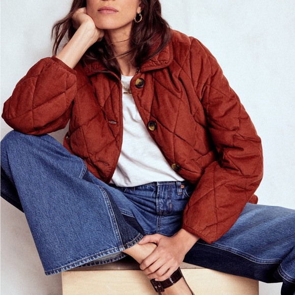 Boden Fitzrovia Quilted Cord Jacket Fire Brick Red 10 - Picture 3 of 3